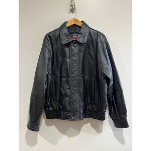 VTG 90s William Barry Leather Bomber Jacket Mens L Black Pockets